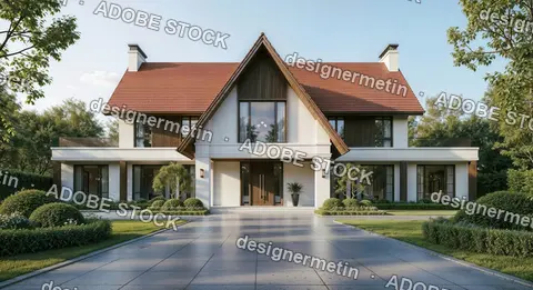 Modern Luxury Family House Exterior With Landscaped Garden Driveway Architecture Design Concept For Residential Real Estate Marketing