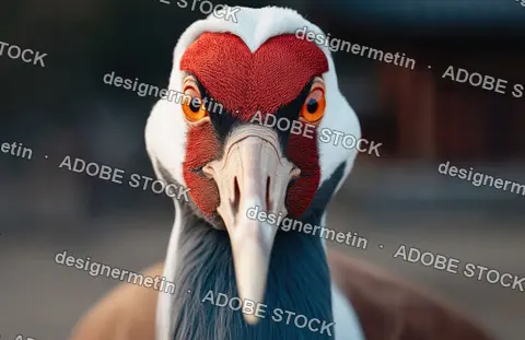 Extreme Close Up Crane Bird Face Portrait With Vivid Colors Sharp Detail Wildlife Elegance