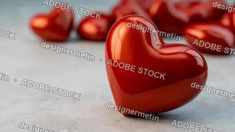 Red Heart Shaped Balloons Floating Against Soft Background Ideal For Romantic Celebration And Valentine Concept