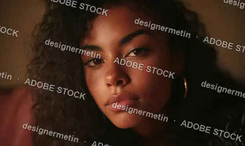 Intimate Portrait Of Young Woman In Warm Light, Natural Beauty, Curly Hair, Soft Bokeh, Calm Mood Closeup