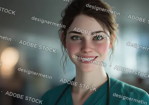 Smiling Female Surgeon Portrait In Modern Hospital, Professional Healthcare Worker Wearing Scrubs, Stethoscope, Confident Friendly Expression Indoors