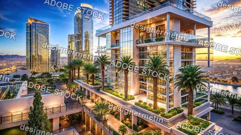 Elegant Urban Highrise Apartments And Towers Glow At Dusk, Showcasing Tropical Landscaping, City Views And Luxury Living