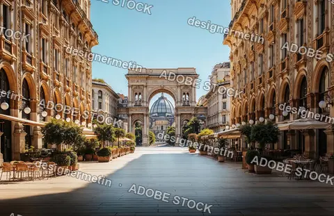 Stunning View Of Elegant Architecture With Arched Entryway In Historic City Square On Sunny Day
