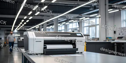 Advanced Industrial Printer Machine Operating In Modern Manufacturing Facility Representing Technology Productivity Automation And Precision Equipment