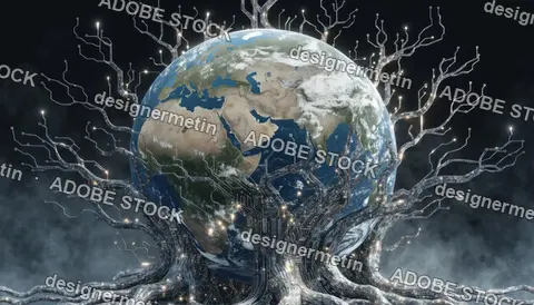 Digital Earth Surrounded By Circuit Patterns Representing Global Connectivity Data Networks Advanced Technology And Future Communication Systems Concept