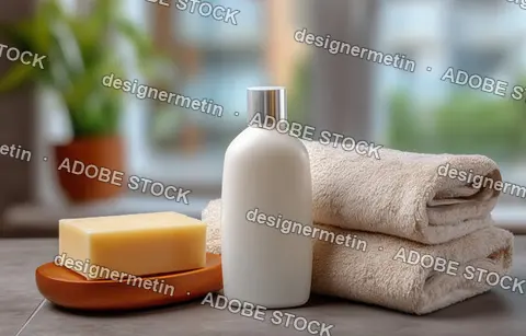 Minimal Bathroom Setup With Soap Bottle And Towels Arranged Neatly For Hygiene Skincare And Wellness Concept