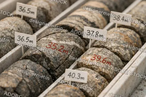 Geological Core Samples Labeled With Depth Markers Showcasing Rock Layers Mineral Composition And Scientific Drilling Research Analysis