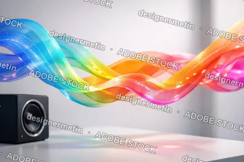 Abstract Colorful Wave Flowing From Speaker Representing Sound Energy Music Technology Digital Audio Visualization And Modern Design Concept