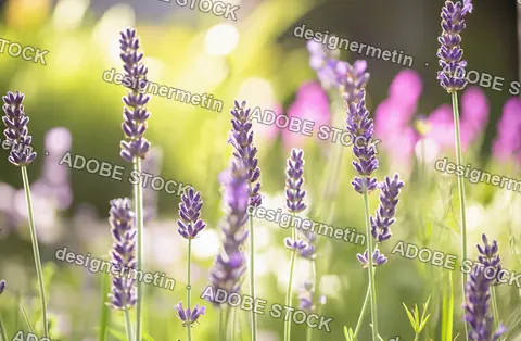 Beautiful Purple Lavender Flowers Blooming In A Sunny Garden With Soft Bokeh Background And Bright Golden Sunlight