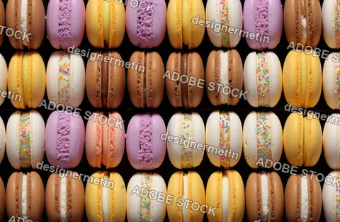 Rows Of Colorful French Macarons With Various Flavors Including Chocolate Lemon Lavender And Sprinkles Arranged In Grid