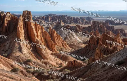 Dramatic Red Rock Formations And Deep Canyons Stretching Across A Vast Desert Landscape Under A Clear Sky