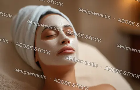 Young Woman With White Facial Mask And Head Towel Relaxing During Professional Skincare Treatment At Luxury Spa