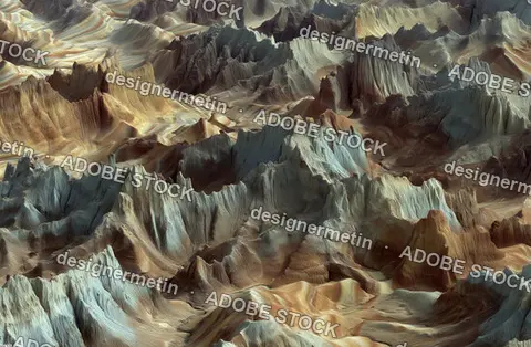 Dramatic Aerial Perspective Of Rugged Multicolored Desert Rock Formations And Ancient Geological Textures In A Vast Wilderness
