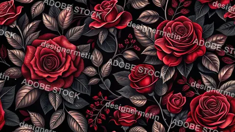 Deep red roses with dark grey leaves