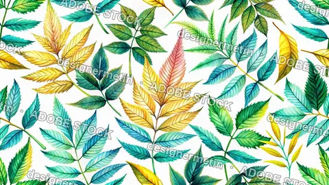 Watercolour autumn leaves on white