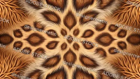 Beautiful Kaleidoscope Pattern Of Animal Fur With Leopard Spots And Soft Hair Texture In Symmetrical Floral Design
