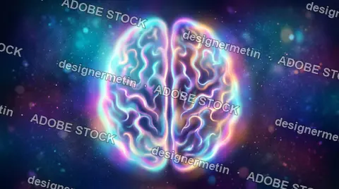 Glowing Neon Digital Brain Illustration Representing Human Intelligence Artificial Neural Networks Creativity And Consciousness In Space Background