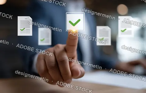 Businessman Hand Touching Virtual Screen Interface For Digital Document Verification And Online Approval Of Business Contract Files