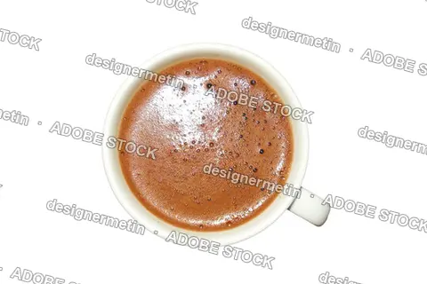 Top View Hot Coffee Cup With Rich Crema Foam Texture In White Mug Isolated Transparent Background, Png
