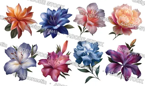 Elegant Colorful Floral Elements Set With Soft Gradient Petals Detailed Botanical Illustration Isolated Transparent Background, Png
