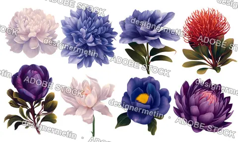 Luxury Floral Elements Collection With Detailed Blossoms In Rich Colors Botanical Illustration Isolated Transparent Background, Png
