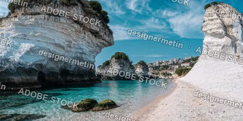 Turquoise Coastal Cove With White Cliffs And Crystal Clear Water Creating Idyllic Summer Beach Destination Atmosphere