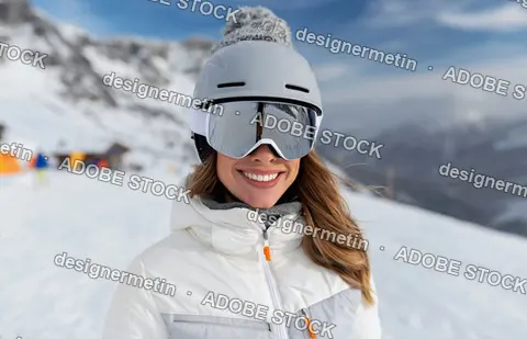 Smiling Woman In Winter Sportswear Standing On Snowy Mountain Representing Ski Resort Adventure Travel And Cold Weather Recreation Experience