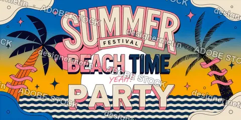 Retro Summer Festival Typography Poster With Bold Beach Time Lettering Vibrant Colors And Tropical Party Celebration Design