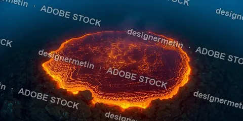 Glowing Underwater Lava Flow Spreading Across Ocean Floor Creating Dramatic Volcanic Landscape With Molten Textures And Dark Surroundings