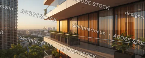Contemporary Apartment Balcony With City Skyline View At Golden Hour Showcasing Elegant Outdoor Living Space And Urban Luxury