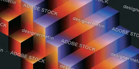 Abstract Isometric Geometric Blocks With Vibrant Color Gradients