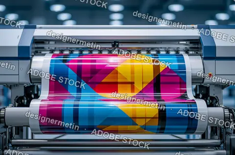 Industrial Printer Printing Colorful Pattern On Large Paper Sheet In