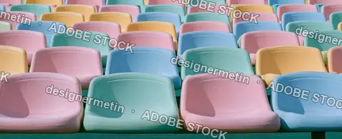 Empty Colorful Stadium Seats In A Retro Pastel Palette