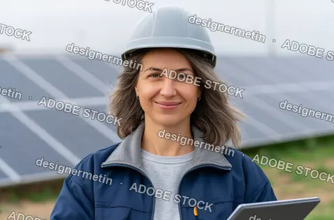 Engineer beside solar panels