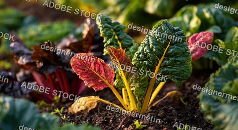 Organic Swiss Chard Growing In Healthy Regenerative Farm Soil Scene