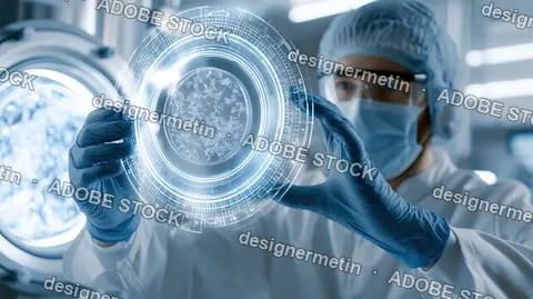 Scientist Holding A Petri Dish With A Digital Overlay Showing