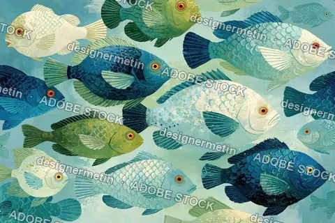 Colorful Fish Swimming In Textured Underwater Pattern