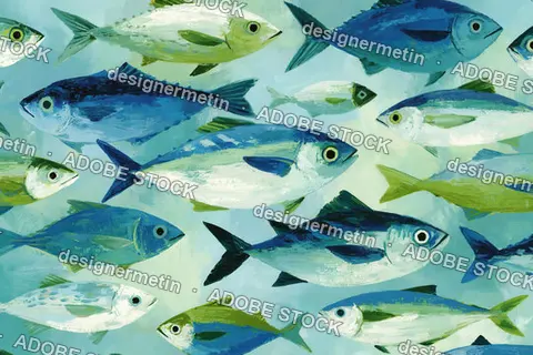 Painted Blue Tuna Fish School Pattern