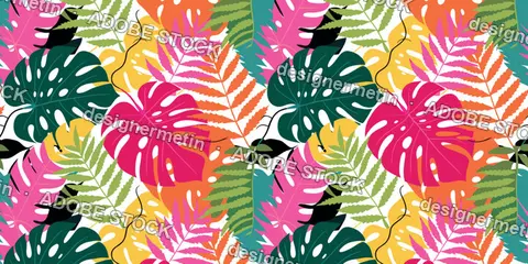 Colorful Tropical Monstera Leaf Botanical Vector Background