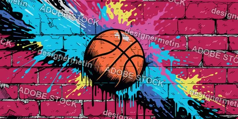 Basketball Pop Art Graffiti Vector Artwork Across Urban Brick Wall Design