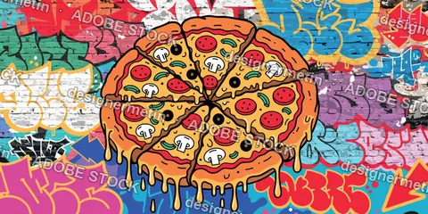 Melting Pizza Pop Art Graffiti Vector Artwork, Urban Street Wall Art        