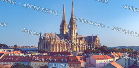 Zagreb Cathedral Gothic Twin-Spire Cathedral Overlooking Historic City Rooftops And Skyline
