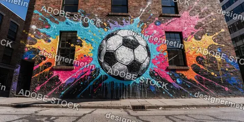 Colorful Street Art Mural Of A Soccer Ball Splattered With Vibrant