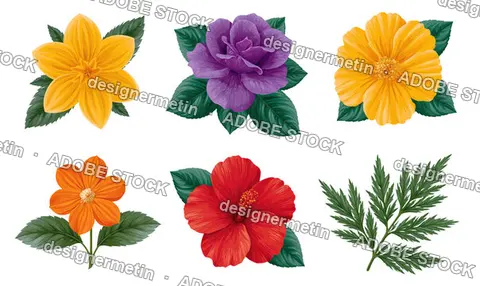 Tropical Flower Botanical Plants Elements Isolated On Transparent Background, Png