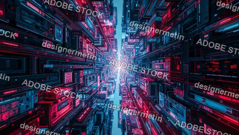 Futuristic City Structure Glowing Neon Perspective Digital Space