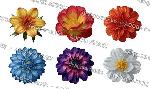 Colorful Flower Collection Isolated On Transparent Background, Png