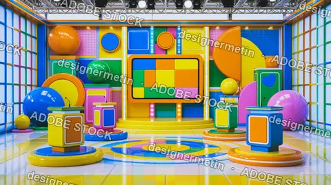 Colorful Game Show Set Geometric Podiums Studio