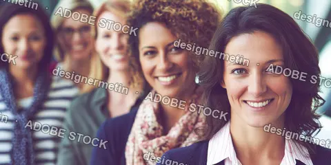 Smiling Diverse Business Women Standing In Row Office Environment