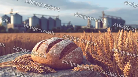 Rustic Bread Loaf Wheat Ears Harvest Field Silos