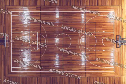 Indoor Basketball Court Wooden Floor Top View